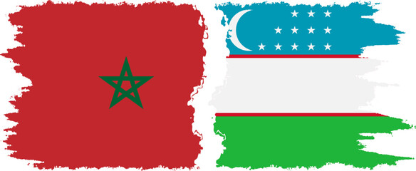 Uzbekistan and Morocco grunge flags connection vector