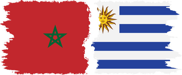 Uruguay and Morocco grunge flags connection vector