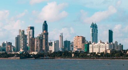 Fototapeta na wymiar Mumbai Skyline Seen From Marine Drive South Mumbai
