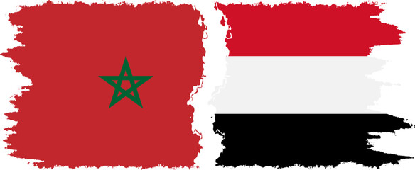 Yemen and Morocco grunge flags connection vector