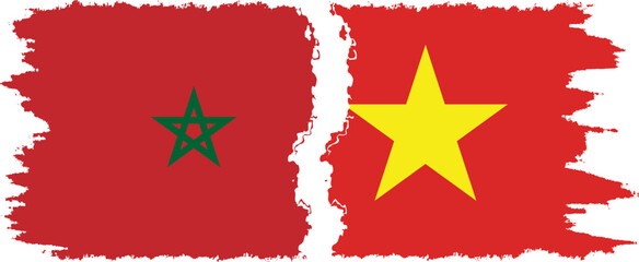 Vietnam and Morocco grunge flags connection vector