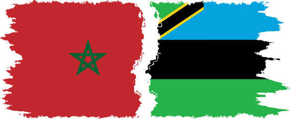 Zanzibar and Morocco grunge flags connection vector