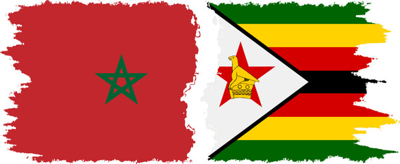 Zimbabwe and Morocco grunge flags connection vector