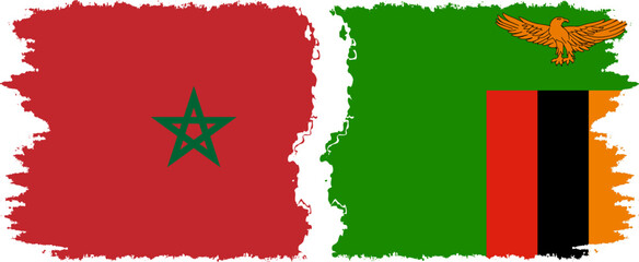 Zambia and Morocco grunge flags connection vector