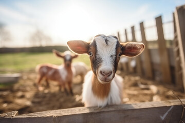 Portraits of farm animals in humane conditions, creatively advocating for ethical farming practices and animal welfare, with copy space