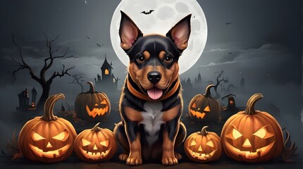 Halloween banner illustration with scary pumpkins background concept 