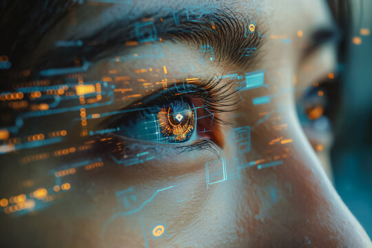 A woman's eye is shown in a computer generated image