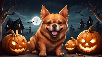 Halloween banner illustration with scary pumpkins background concept 