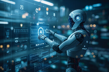 A robot is using a computer screen to search for something