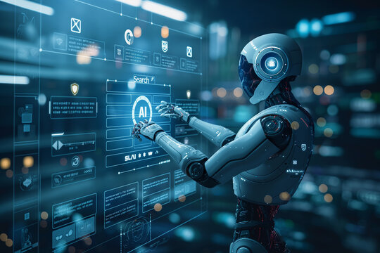 A robot is using a computer screen to search for something