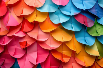 graphic abstract image of colorful origami pattern made of curved sheets of paper