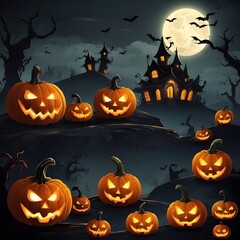 Halloween banner illustration with scary pumpkins background concept 