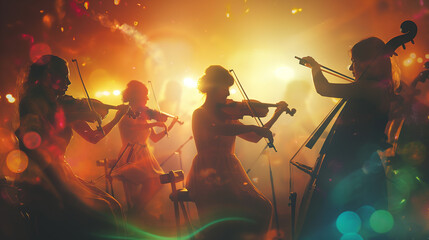 Fototapeta premium Musicians performing a concert for unity and harmony. Happiness, love, health, tolerance