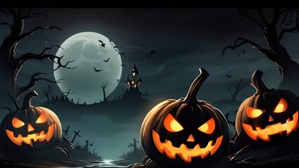 Halloween banner illustration with scary pumpkins background concept 