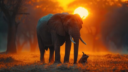 Fototapeta na wymiar Large Old African Elephant in Water at Mana Pools NP, Zimbabwe in Africa - Generative AI