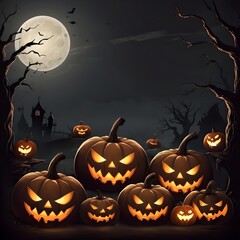 Halloween banner illustration with scary pumpkins background concept 