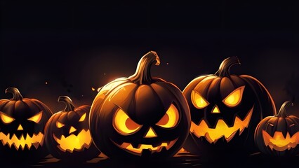 Halloween banner illustration with scary pumpkins background concept 
