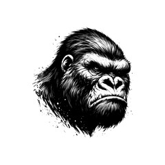 gorilla face, view from the side - black on transparent background