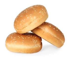 Many fresh burger buns isolated on white