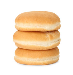 Three fresh burger buns isolated on white