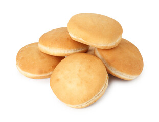 Many fresh burger buns isolated on white
