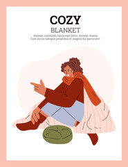 Person cozying up with blanket vector illustration
