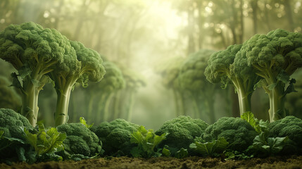 Enchanted Forest of Broccoli in Misty Light.