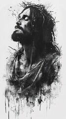 Jesus Christ depicted in simple powerful strokes of digital ink a serene presence on a clean white canvas