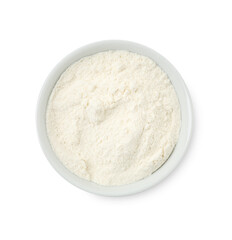 Fototapeta na wymiar Baking powder in bowl isolated on white, top view