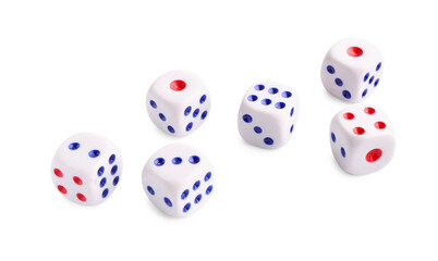 Many dices isolated on white. Game cubes