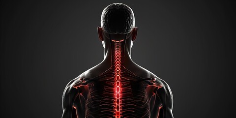 Illuminated Anatomy: Detailed visualization of the human spine and muscular structure in bright light - obrazy, fototapety, plakaty