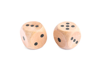 Two wooden game dices isolated on white
