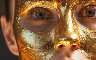 Golden Look: A close-up portrait that captures the intensity of the eyes, adorned with the metallic texture of gold leaf.