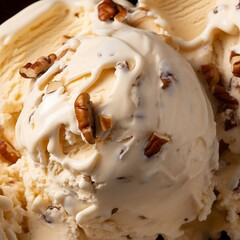 Vanilla ice cream with pecans and caramel. Butter Pecan ice cream texture