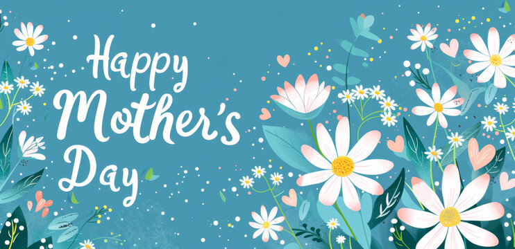 Happy Mother's Day banner with cute flowers.