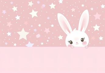 Adorable Bunny on a Cloud: A whimsical illustration with stars and clouds, perfect for nursery decor or children's books