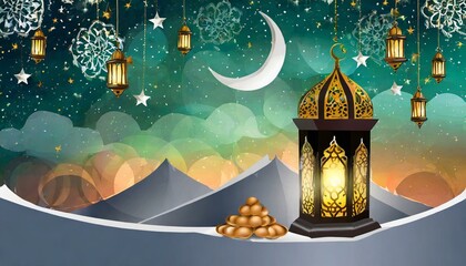 Beautiful poster of moon amd lamps for eid 