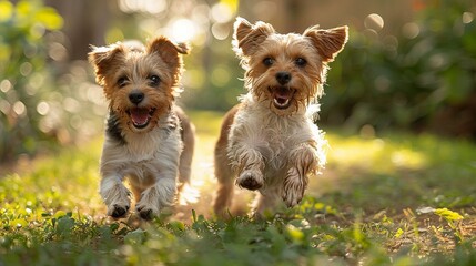 Jack Russell and terrier mix, playful frolic in a sunlit park