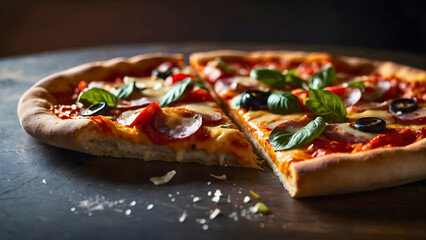 Slices of pizza that are cooked in the Italian way, truly one of the most famous dishes.