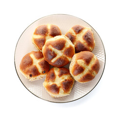 Tasty hot cross buns isolated on white, top view