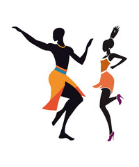 Silhouettes of black African women dancing on the go an ethnic dance, vector design featuring the culture of Africa.