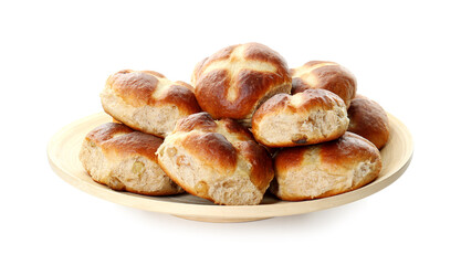 Tasty hot cross buns isolated on white