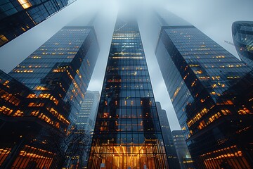 A low-angle shot of modern office buildings