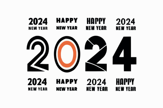 Happy new year  incription on blurred background. Set of new year background. White numbers on backdrop with confetti, bokeh and lens flare. Vector illustration