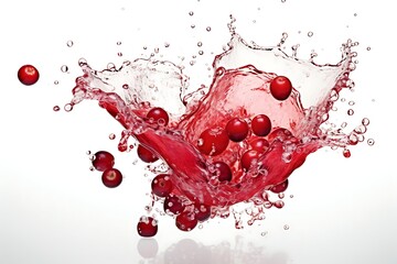 Cranberry with water splashing isolated on white background
