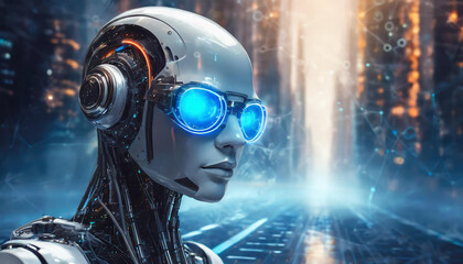 Fototapeta premium Futuristic humanoid robot. Artificial intelligence robotics, cyborg. Future technology.