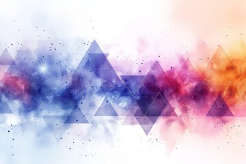 A background with colorful triangles in purple, pink, and blue tones on white background