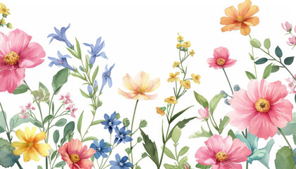 spring flowers field white background