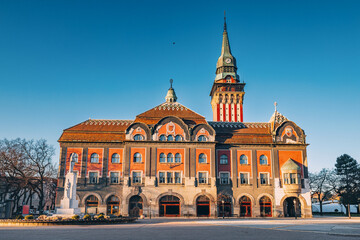 Fototapeta na wymiar A panoramic view of Subotica showcases the town hall as a focal point of the cityscape, its intricate decoration and grandeur attracting tourists