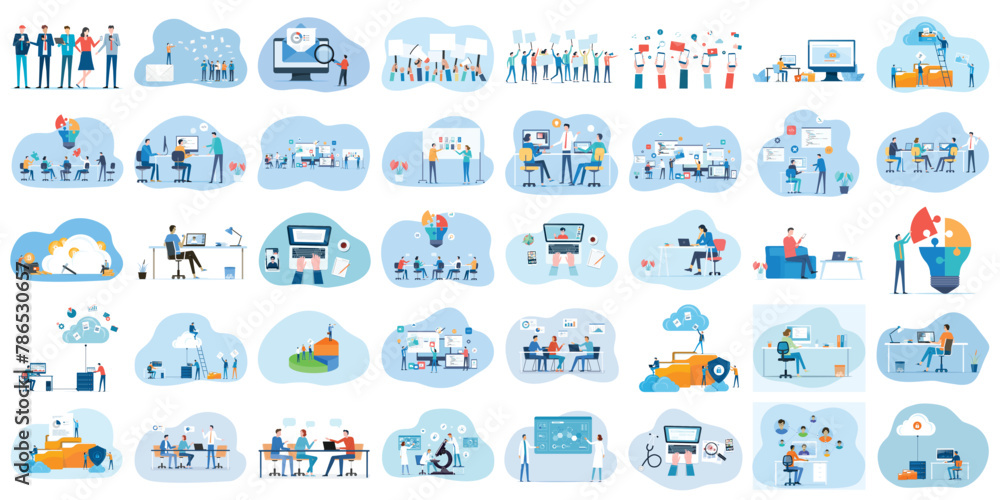 Poster set business flat vector illustration design style concept. for graphic and web page banners. cartoo